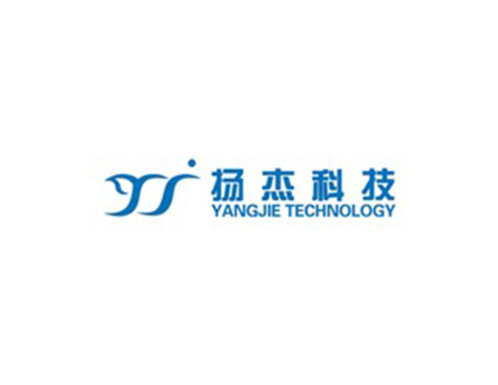 揚傑電(diàn)子(zǐ)logo設計(jì)，用(yòng)YJ字母配以藍(lán)色科(kē)技(jì)的(de)主色調。
