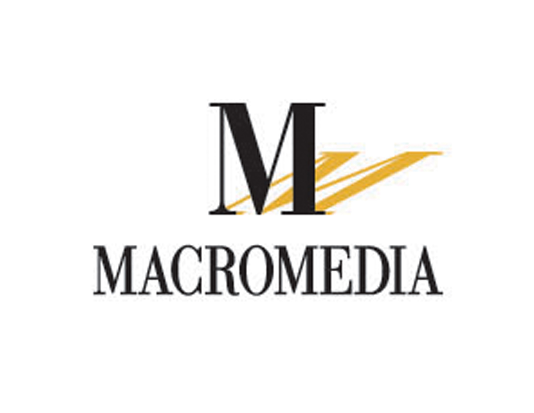 MACROMEDIA創意在M字母上(shàng)做(zuò)了(le)倒影(yǐng)處理(lǐ)，非常簡潔大(dà)氣